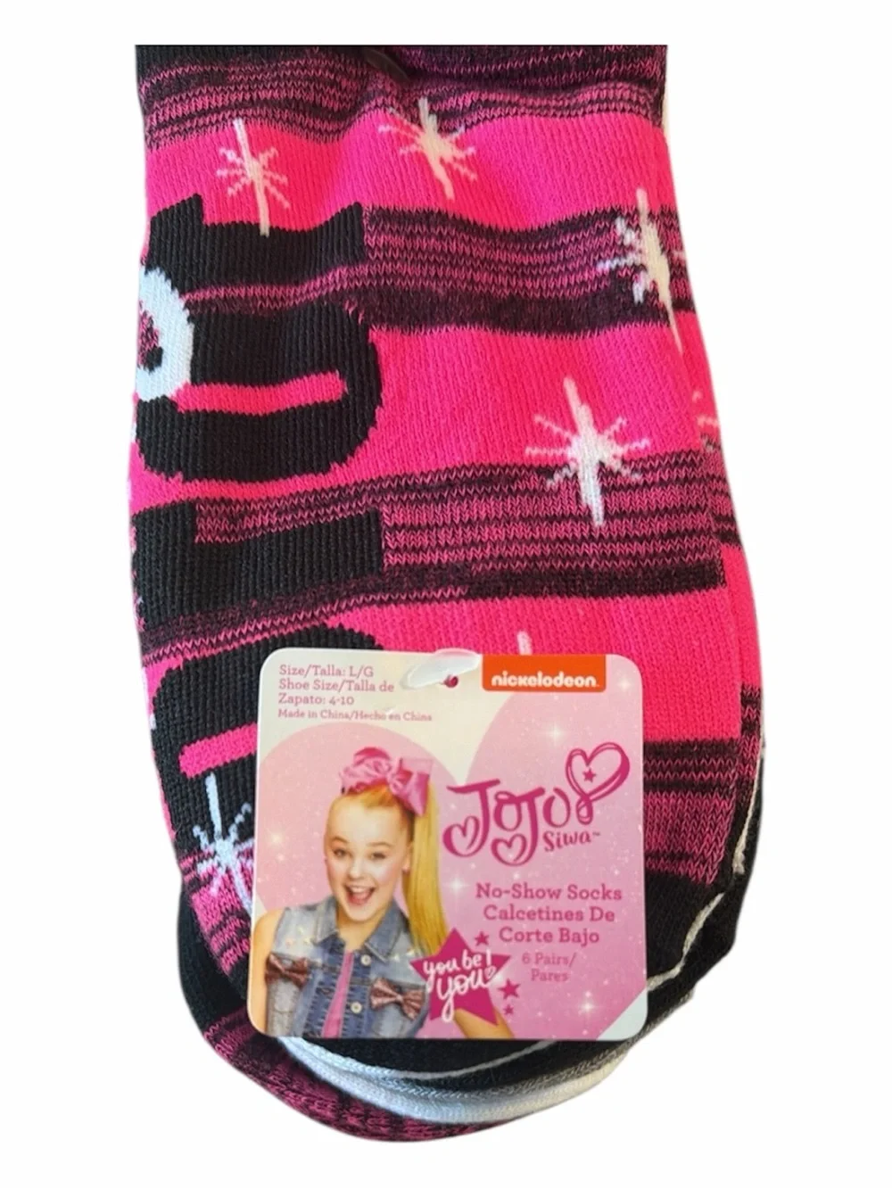 JoJo Siwa Girls No-Show Sock 6-Pack - Pink, Black, White